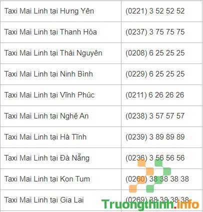                           Số điện thoại taxi Mai Linh, tổng đài taxi Mai Linh 63 tỉnh thành cả nước