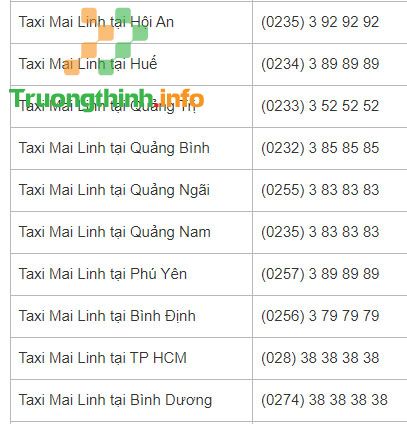                           Số điện thoại taxi Mai Linh, tổng đài taxi Mai Linh 63 tỉnh thành cả nước