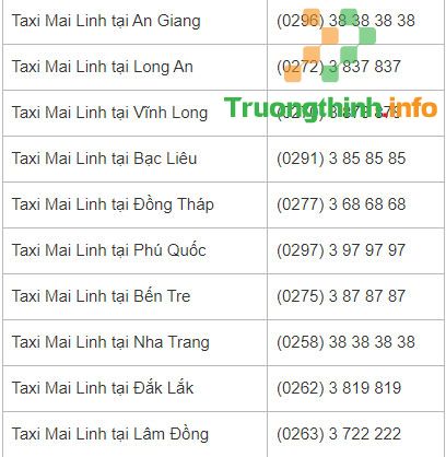                           Số điện thoại taxi Mai Linh, tổng đài taxi Mai Linh 63 tỉnh thành cả nước