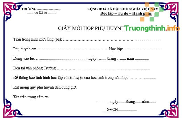                           6 Mẫu giấy mời họp phụ huynh đẹp, trang trọng nhất