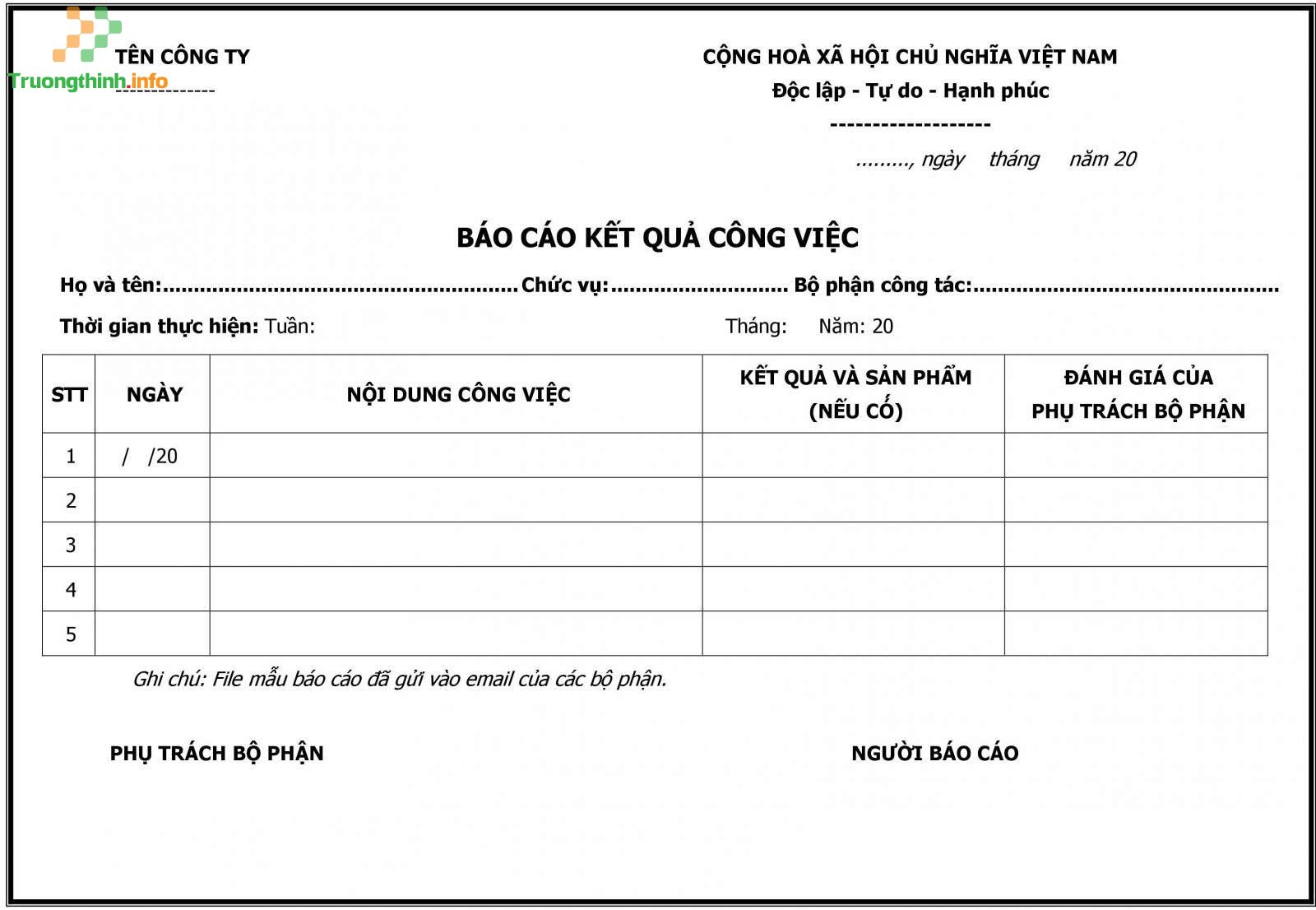                           5 Mẫu báo cáo công việc hàng ngày, hàng tuần bằng Word và Excel