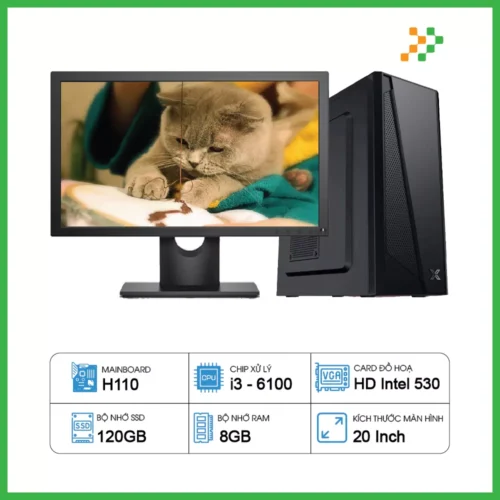 Máy Tính PC Văn Phòng H110/CPU i3-6100/RAM 8GB/SSD 120GB/20 inch