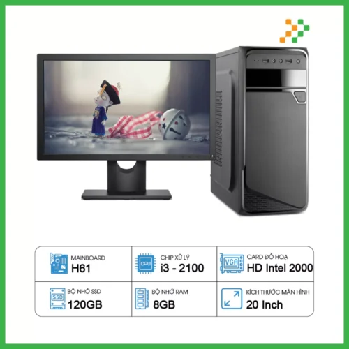 Máy Tính PC Văn Phòng H61/CPU i3-2100/RAM 8GB/SSD 120GB/20 inch