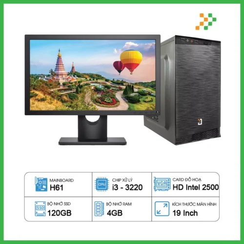 Máy Tính PC Văn Phòng H61/CPU i3-3220/RAM 4GB/SSD 120GB/19 inch