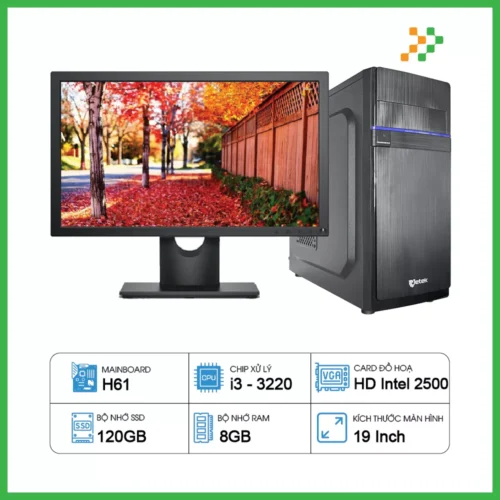 Máy Tính PC Văn Phòng H61/CPU i3-3220/RAM 8GB/SSD 120GB/19 inch