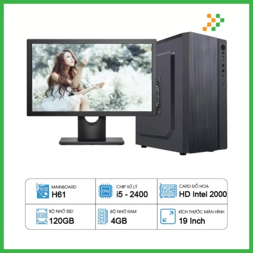 Máy Tính PC Văn Phòng H61/CPU i5-2400/RAM 4GB/SSD 120GB/19 inch
