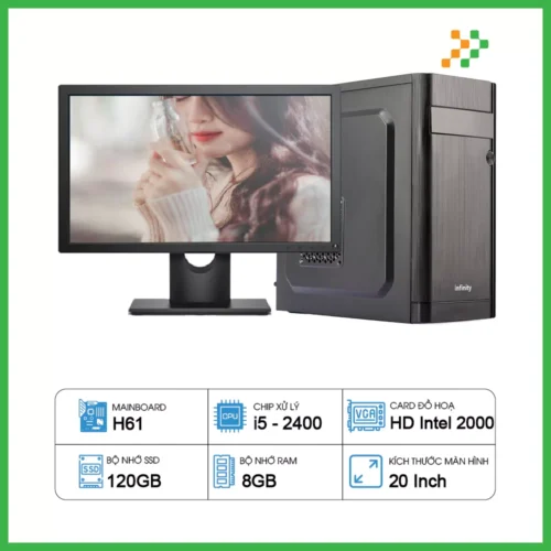 Máy Tính PC Văn Phòng H61/CPU i5-2400/RAM 8GB/SSD 120GB/20 inch