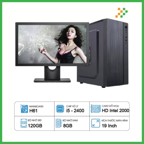 Máy Tính PC Văn Phòng H61/CPU i5-2400/RAM 8GB/SSD 120GB/19 inch