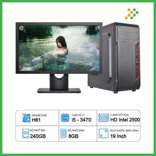 Máy Tính PC Văn Phòng H61/CPU i5-3470/RAM 8GB/SSD 240 GB/19 inch