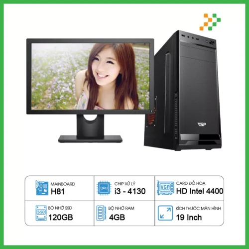Máy Tính PC Văn Phòng H81/CPU i3-4130/RAM 4GB/SSD 120GB/19 inch