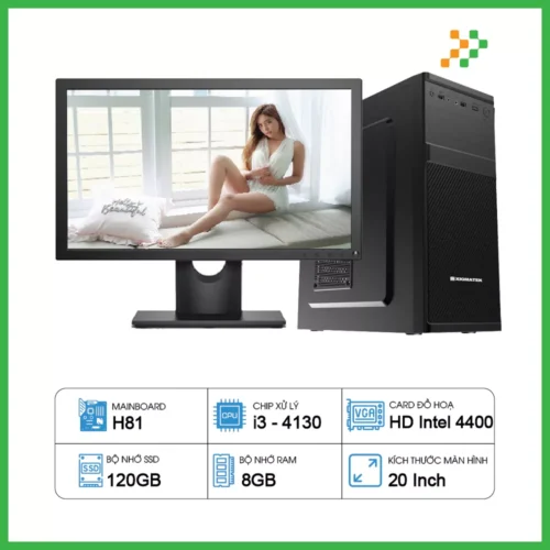 Máy Tính PC Văn Phòng H81/CPU i3-4130/RAM 8GB/SSD 120GB/20 inch