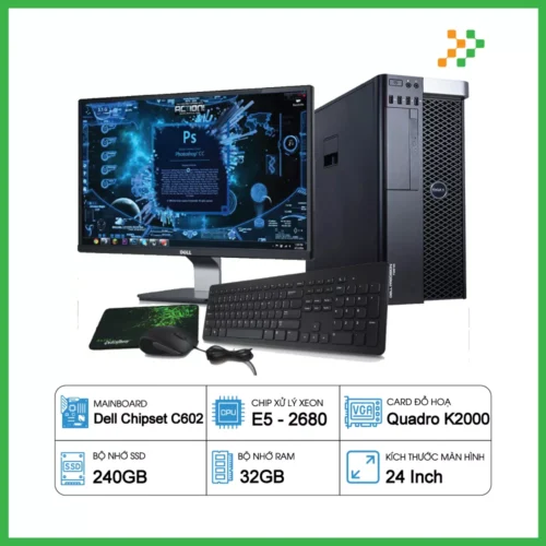 PC Đồ Họa Render Dell Precision T3610 Xeon E5-2680/32GB/240GB SSD/K2000/LCD 24 Inch