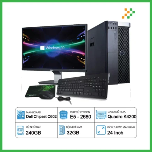 PC Đồ Họa Render Dell Precision T3610 Xeon E5-2680/32GB/240GB SSD/K4200/LCD 24 Inch
