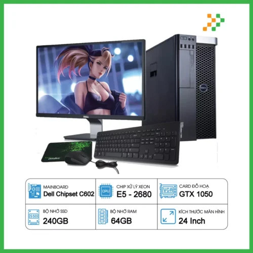PC Đồ Họa Render Dell Precision T3610 Xeon E5-2680/64GB/240GB SSD/GTX1050/LCD 24 Inch