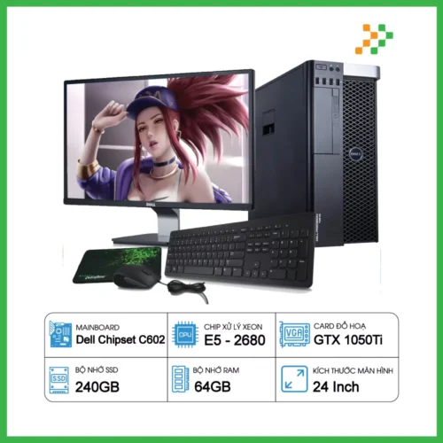 PC Đồ Họa Render Dell Precision T3610 Xeon E5-2680/64GB/240GB SSD/GTX1050Ti/LCD 24 Inch