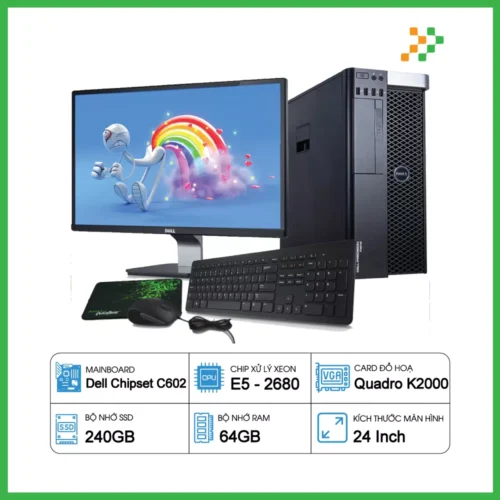 PC Đồ Họa Render Dell Precision T3610 Xeon E5-2680/64GB/240GB SSD/K2000/LCD 24 Inch