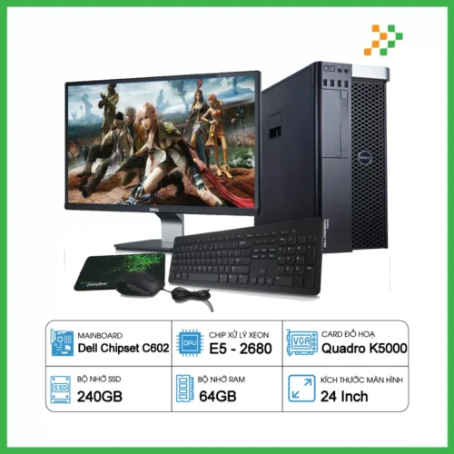 PC Đồ Họa Render Dell Precision T3610 Xeon E5-2680/64GB/240GB SSD/K5000/LCD 24 Inch