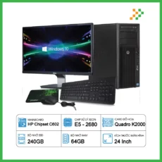 PC Đồ Họa Render HP Workstation Z420 Xeon E5-2680/64GB/240GB SSD/K2000/LCD 24 Inch
