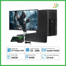 PC Đồ Họa Render HP Workstation Z420 Xeon E5-2680/64GB/240GB SSD/K4200/LCD 24 Inch