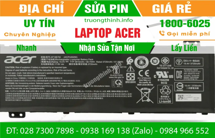 Sửa Pin Laptop Acer- Khôi phục phục hồi pin chai – Thay Cell Pin