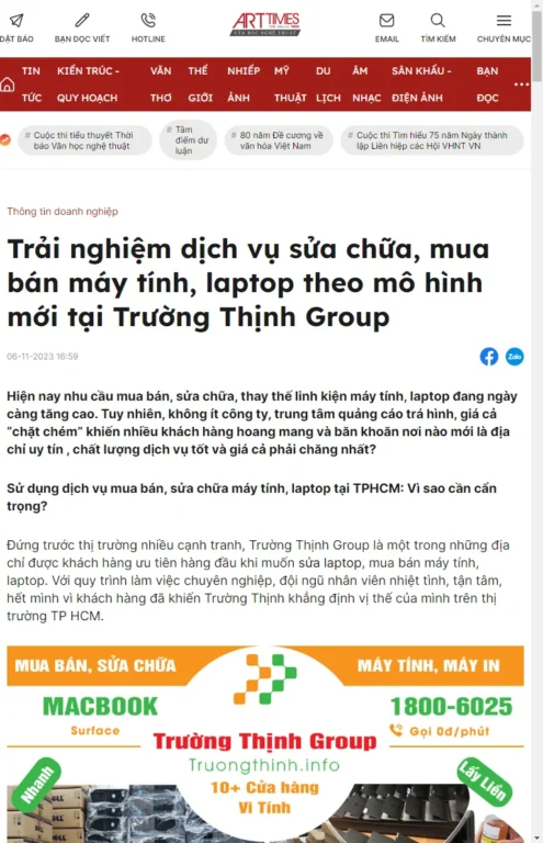 Trải nghiệm dịch vụ sửa chữa, mua bán máy tính, laptop theo mô hình mới tại Trường Thịnh Group - arttimes.vn
