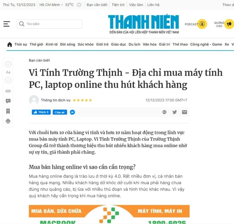 Vi Tính Trường Thịnh - Địa chỉ mua máy tính PC, laptop online thu hút khách hàng - Thanhnien.vn