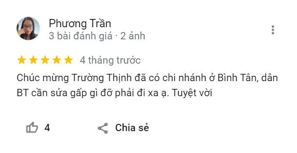 Đánh giá của khách hàng trên google map Vi Tính Trường Thịnh Bình Tân