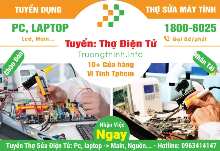 Tuyển thợ sửa điện tử máy tính pc laptop