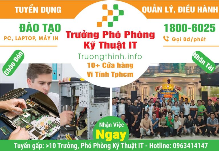 【Tuyển Gấp】 Trưởng Phó Phòng Kỹ Thuật Máy Tính IT - Nhận Việc Ngay