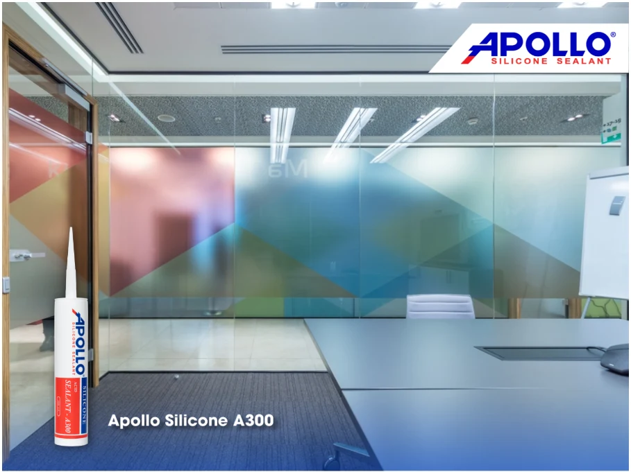 Keo silicone Apollo A300 dùng thể thi công kính văn phòng bền chắc