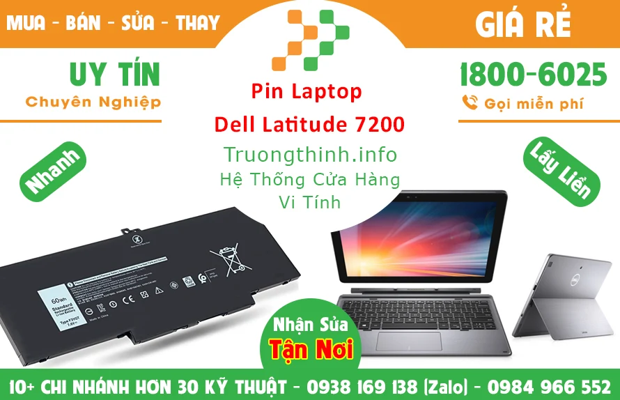 Bán Pin Laptop Dell Latitude 7200 Chính Hãng Giá Rẻ