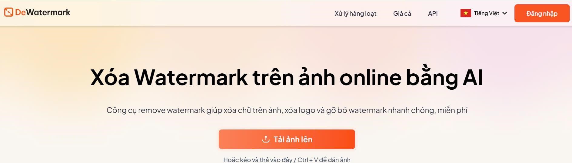 Chỉ cần nhấn Tải Ảnh Lên và để Dewatermark tự động xử lí hình ảnh