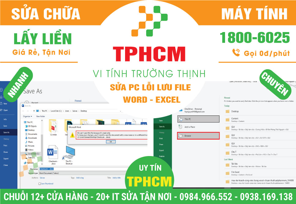 Địa Chỉ Sửa Máy Tính Lỗi Lưu File Word Excel TPHCM