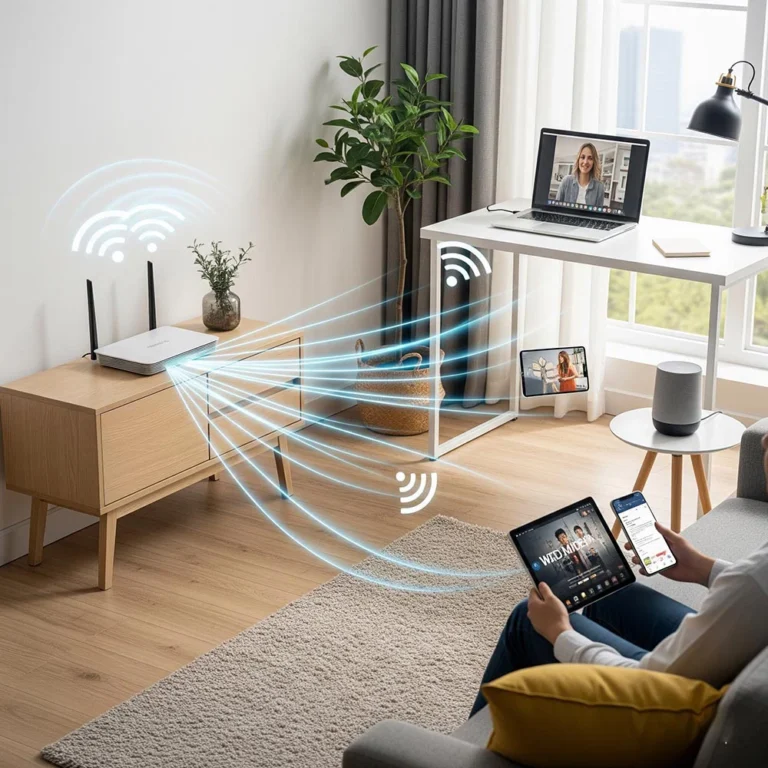 Router wifi có nhiệm vụ phát sóng Wi-Fi, quản lý kết nối và chia sẻ Internet cho các thiết bị trong nhà.