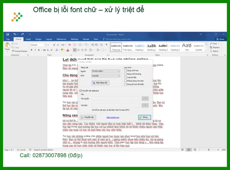 Văn phòng Office bị lỗi font chữ - Trung tâm xử lý tận nơi TPHCM