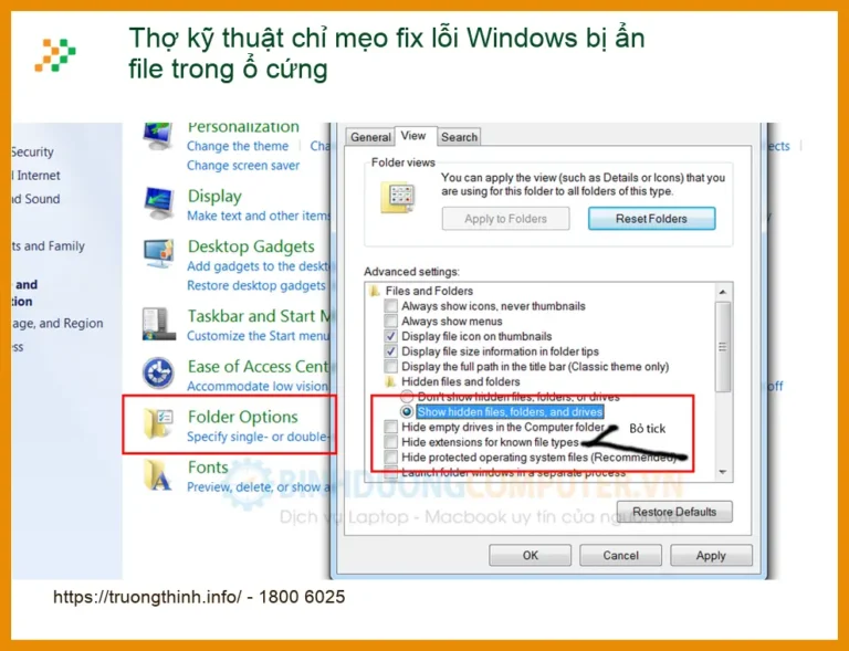Windows Thợ kỹ thuật chỉ mẹo fix lỗi ẩn file ổ cứng - Trung tâm hỗ trợ TPHCM