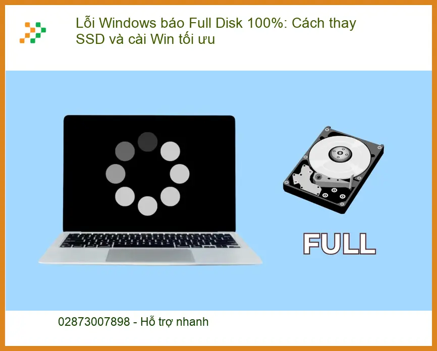 Windows Lỗi báo Full Disk 100%: Cách thay SSD, cài Win - Trung tâm hỗ trợ TPHCM