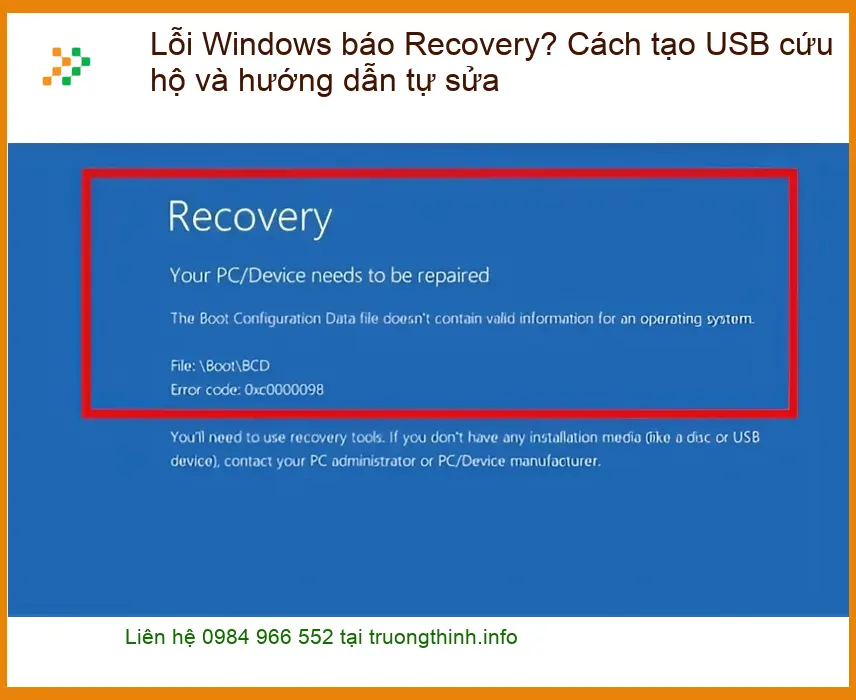 Windows Lỗi báo Recovery? Cách tạo USB cứu hộ - Tự sửa tại nhà