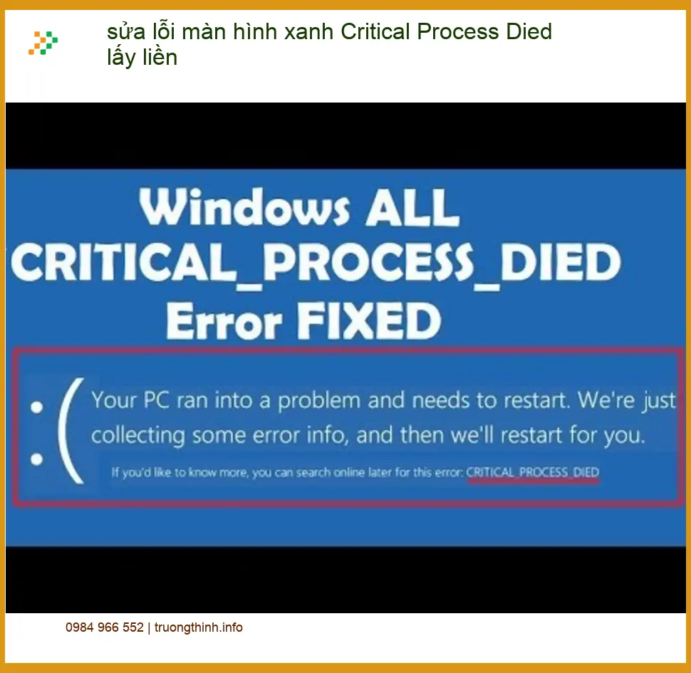 Sửa Laptop màn hình xanh Critical Process Died lấy liền - Địa chỉ TPHCM