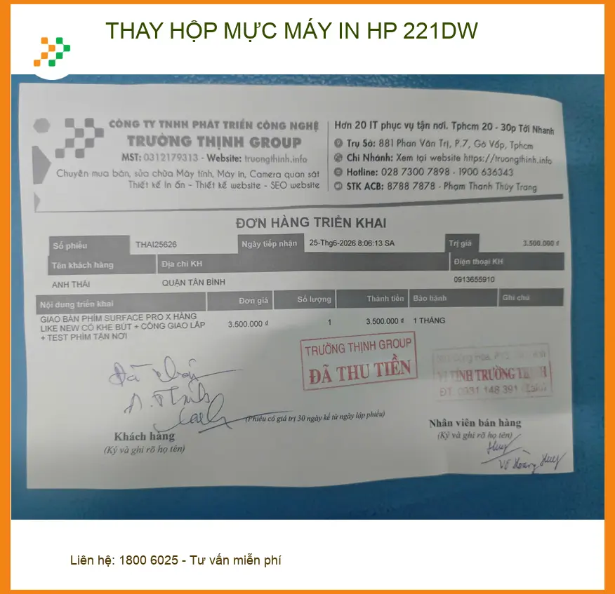 Chị Mai cần thay hộp mực máy in HP 221DW tại Quận Tân Bình - Lấy ngay ảnh thực tế 1