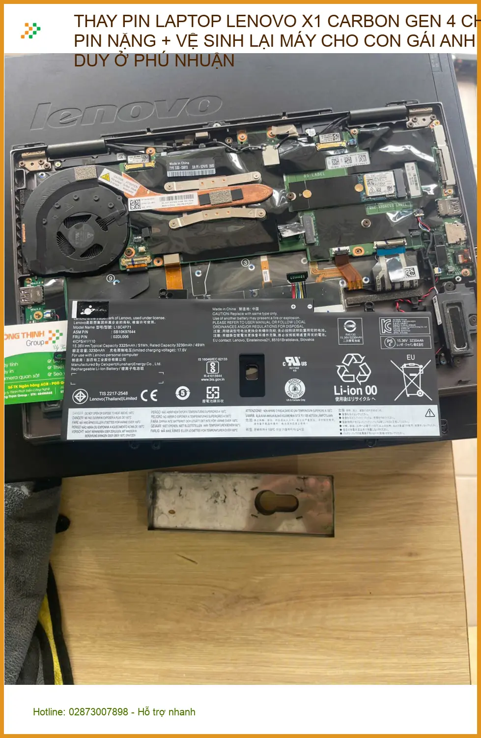 Dịch vụ thay pin, vệ sinh laptop Lenovo X1 Carbon Gen 4 cho anh Bách ở Phú Nhuận ảnh thực tế 1