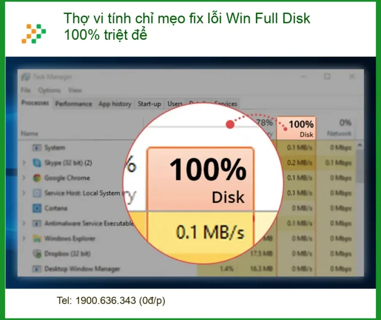 Windows Thợ vi tính chỉ mẹo fix lỗi Win Full Disk 100% - Địa chỉ hỗ trợ