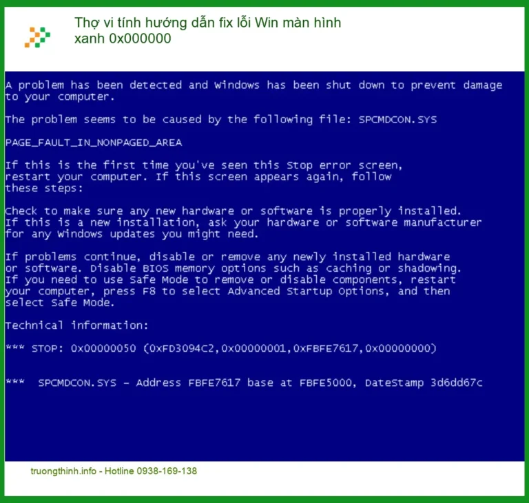 Fix lỗi màn hình xanh 0x000000: Thợ hướng dẫn - Sửa tại nhà