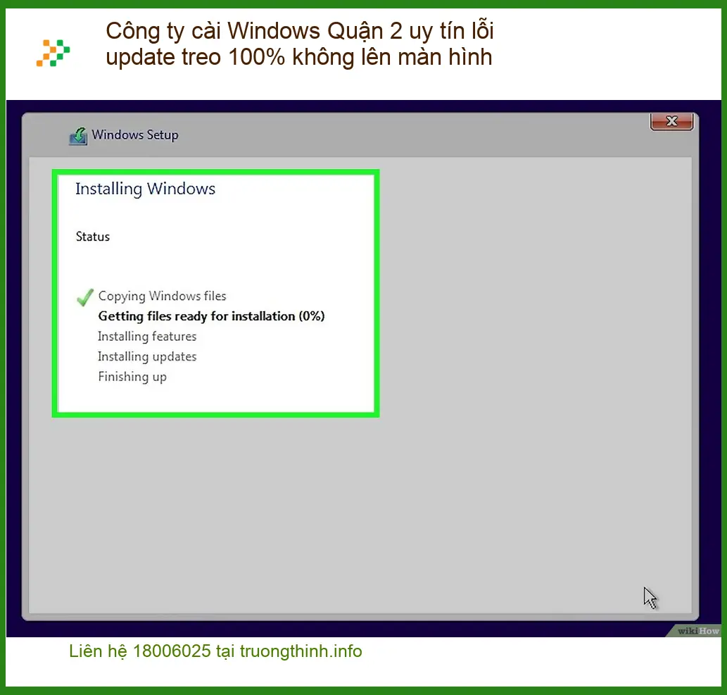 Cài Windows Quận 2 lỗi update treo 100% - Sửa máy tính lấy liền