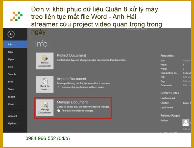 Khôi Phục Dữ Liệu Quận 8 máy treo mất file Word - Dịch vụ cứu dữ liệu khẩn cấp