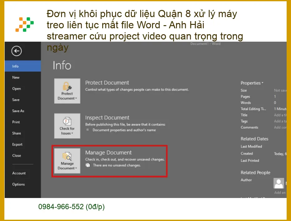 Khôi Phục Dữ Liệu Quận 8 máy treo mất file Word - Dịch vụ cứu dữ liệu khẩn cấp