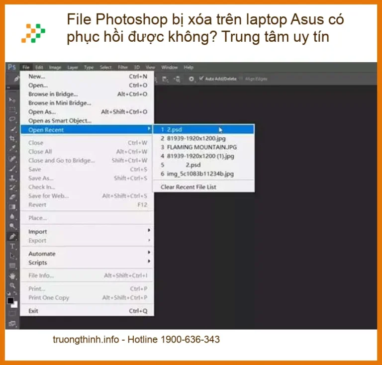 Khôi phục File Photoshop bị xóa trên laptop Asus - Cứu dữ liệu uy tín
