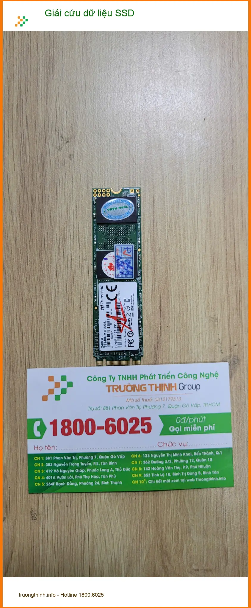 Cô Thảo mất data SSD - Dịch vụ giải cứu dữ liệu Quận Bình Tân nhanh