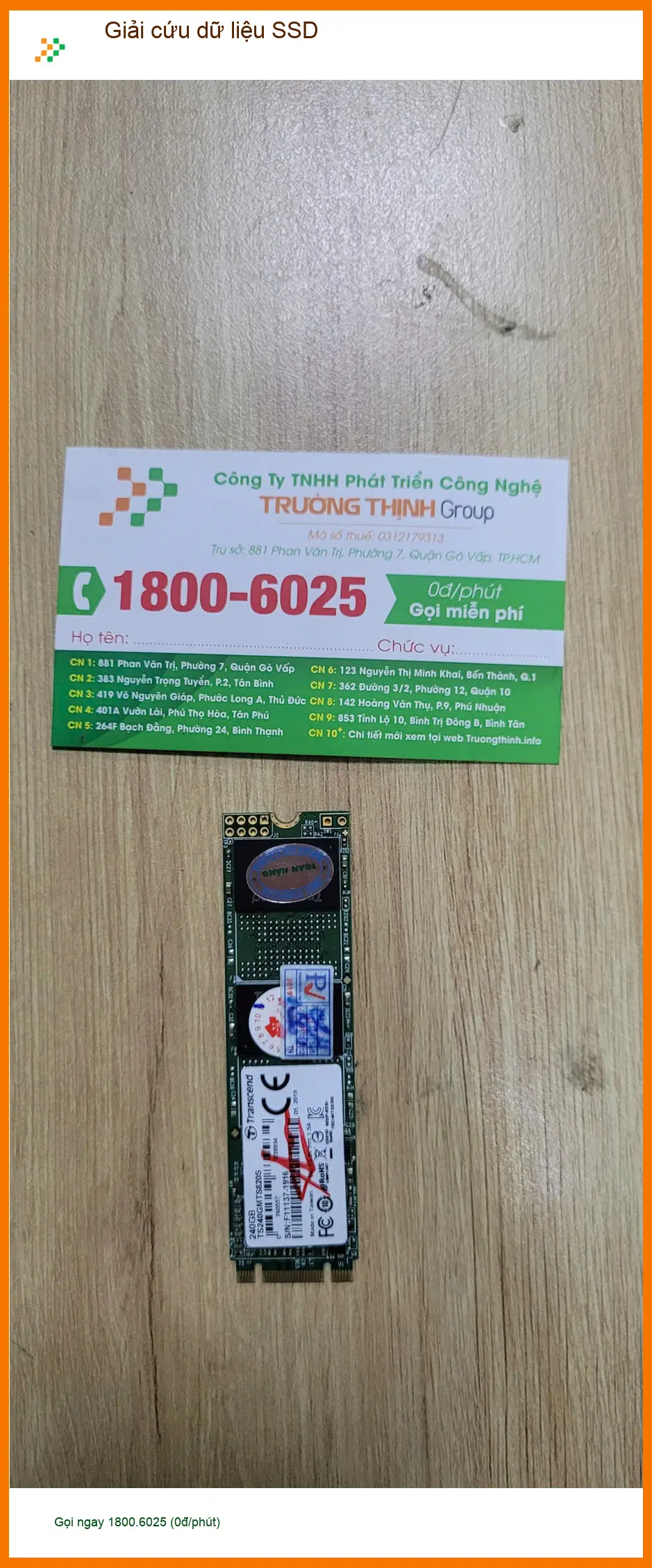Cô Thảo mất data SSD - Dịch vụ giải cứu dữ liệu Quận Bình Tân nhanh ảnh thực tế 2