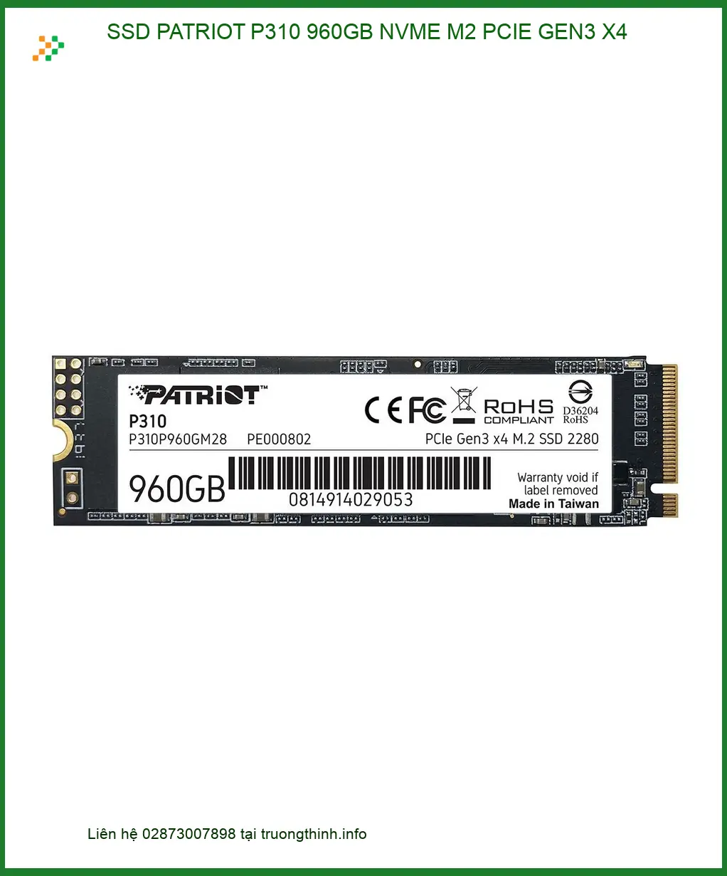 Ổ cứng Laptop SSD PATRIOT P310 960GB NVMe - Nâng cấp TPHCM Giá rẻ